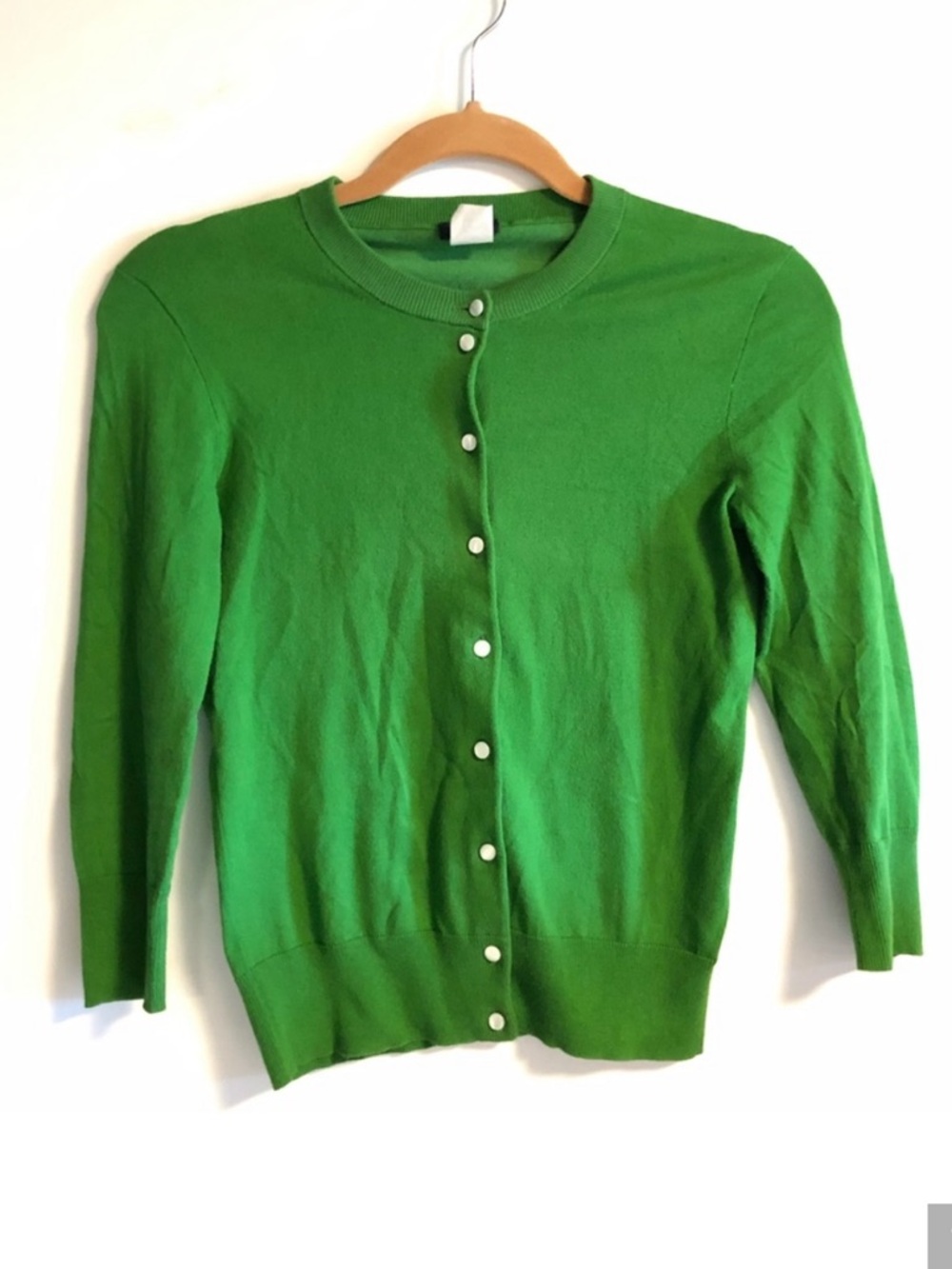 J. crew Green Jackie cardigan cream buttons Sweater top 3/4 sleeve fresh pine.